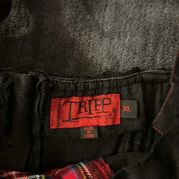 Tripp Black Corset Top with Red Plaid Accents - Picture 2 of 3